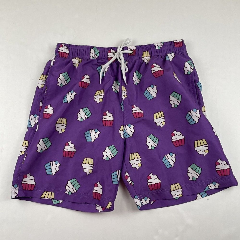 US SURF CLUB HAWAII Swim Trunk Shorts Men’s M Lined Drawstrings Pockets Cupcakes